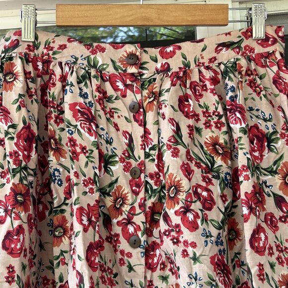 Vintage Eagle's Eye Floral Prairie Midi Skirt Size Large Button Front Linen - Picture 2 of 7